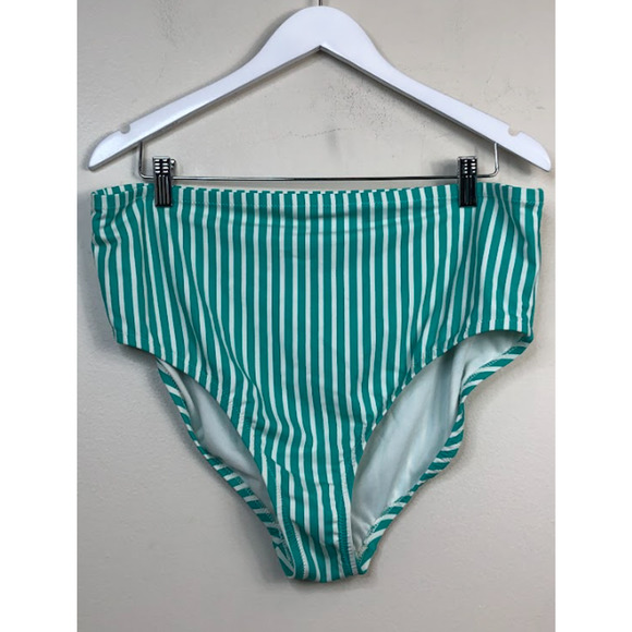 Kona Sol Women's Plus Striped High Coverage Hipster Bikini Green 16W / 18W - Picture 2 of 3